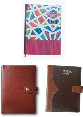 The Startup Bazaar Combo pack Lether Diary Notebook New Button Diary Office Diary B5 Diary 2024-2025 200 Pages(Pink, Brown, Brown, Pack of 3)