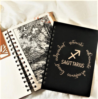 hariom trading and co Sagittarius Zodiac Sign. MDF Handcraft Designer Diary A5 Diary Ruled 160 Pages(Black)