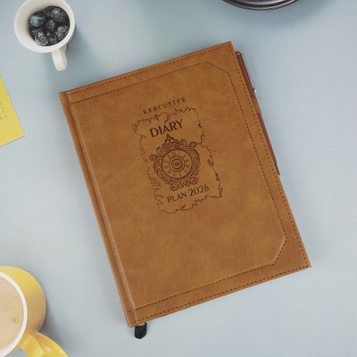 Erminio Palamino 2026 Diary with Thermal Leather Cover, Professional Planner with Calendar B5 Diary Ruled 365 Pages(Brown)