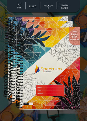 SPECTRUMNOTEBOOK Spiral Notebook A4 Notebook Ruled 180 Pages(Red, Pack of 3)