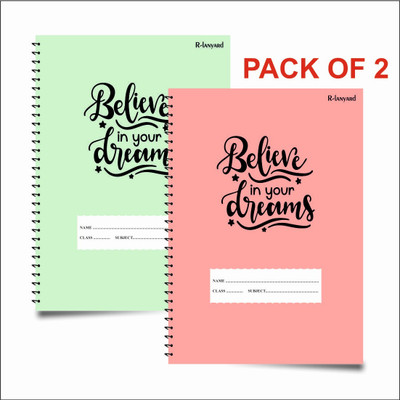 RLanyard Spiral A4 Notebook unruled/plain, Notebook for Students 400 Pages(Green,pink, Pack of 2)