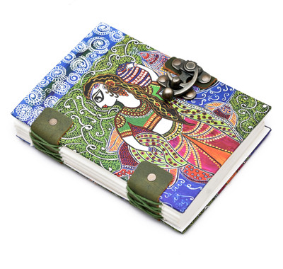 leather play Handmade Printed Indian Art Diary with Lock | Antique Paper Notebook for Writing Regular Diary Unruled 144 Pages(Multicolor)
