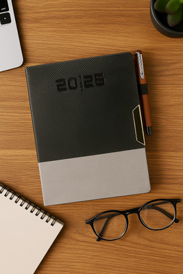 Excel PU Leather Finish Hard Bound Executive Diary Planner Sunday FULL page Regular Diary 2026,80 GSM Ruled 365 Pages Diary Size 24x18 cm 365 Pages(Black)