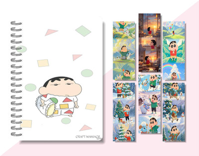 craft maniacs 2024 SHINCHAN DIARY & 6 FREEBIE BOOKMARKS A5 Notebook RULED 160 Pages(Multicolor)