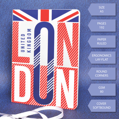 Memorys Softbound A5 Notebook With Rounded Corners (148mmX210mm), 80 GSM A5 Notebook Ruled 192 Pages(London Stripes)