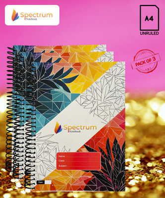 GARGANDASSOCI SPECTRUM A4 Notebook PLAIN AND UNRULLED 180 Pages(Red, Pack of 3)