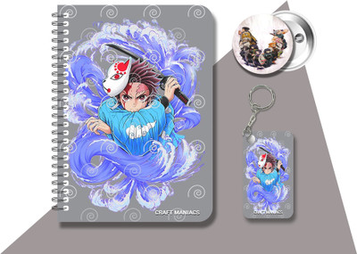 craft maniacs demon s DIARY + keychain + badge A5 Notebook RULED 160 Pages(Multicolor)