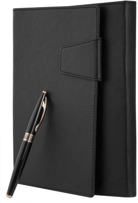 COI Raven Black Daily Planner/Executive Faux Leather Travel Journal Diary, Office Stationery Card - Document Holder for Boys and Girls with Pen A5 Planner RULED 180 Pages(Black)