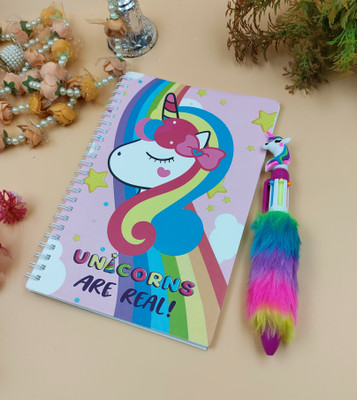 Paper Bear Unicorn A4 Diary ruled 70 Pages(Pink, Pack of 2)