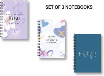 ROT RIX combo of 3 Notebooks A5 Diary Unruled 144 Pages(Green, White, Purple, Pack of 3)