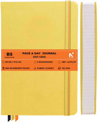 NEORAH 368Pages-110 Gsm |PAGE A DAY Dot Grid Notebook Journal |Back Pocket |3 Book Mark B5 Journal Dotted 368 Pages(Yellow)