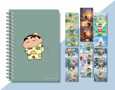 craft maniacs 2024 SHINCHAN DIARY & 6 FREEBIE BOOKMARKS A5 Notebook RULED 160 Pages(Multicolor)