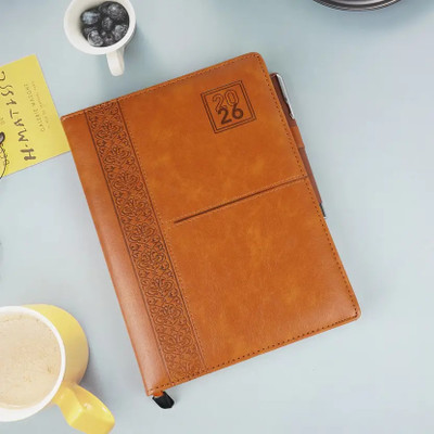 shyam enterprises 2026 Executive Leather Diary Planner with Pen Holder B5 Diary Ruled 365 Pages(Brown)