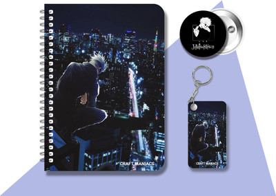 craft maniacs JUJUTSU DIARY & ONE KEYCHAIN & BADGE A5 Notebook RULED 120 Pages(Multicolor)