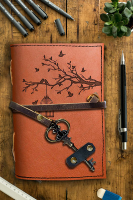 DI-KRAFT Handmade Classic Design Leather-Printed Leather A6 Diary Unruled 200 Pages(Brown 7)