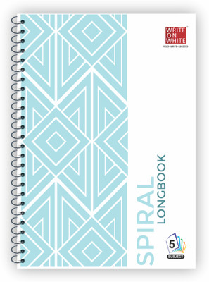 WRITE ON WHITE PREMIUM QUALITY 5 SUBJECT SPIRAL A4 Notebook Rulled 200 Pages(Light Blue)