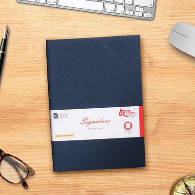 Red Cherry Signature Collection Acid-free Long Life Paper 80 GSM Natural Shade PU Hardbound A5 Notebook Ruled 200 Pages(Dark Blue)