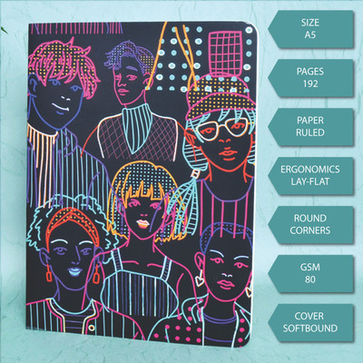 Memorys Softbound A5 Notebook With Rounded Corners (148mmX210mm), 80 GSM A5 Notebook Ruled 192 Pages(JAZZY FACES)