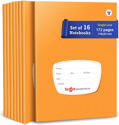 Target Publications Single Line Small Notebooks for Kids |Copy|Writing Notebook|18 x 24 cm|Set of 16 Regular Notebook Ruled 172 Pages(Brown, Pack of 16)