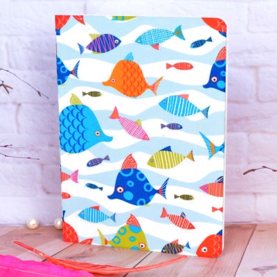 Memorys Soft Bound Rounded Corners Printed Notebooks (148mmX210mm), 80 GSM A5 Note Book Ruled 96 Pages(Colourful Fishes)