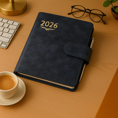Excel Leather Finish Hard Bound Executive Diary 2026 Monthly Planner with Dates Regular Diary with Loopy & Pen Holder (Cover Design may be Different) Ruled 344 Pages(Grey)