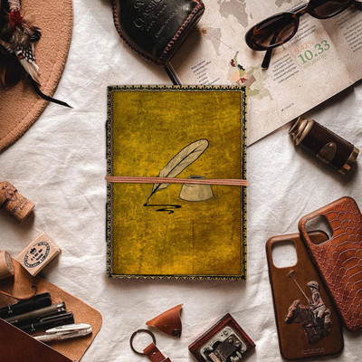 DI-KRAFT Designer printed leather journal with antique thread binding A5 Diary unruled 200 Pages(multicolor 06)