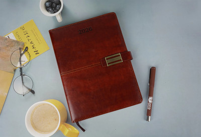 Diaro Premium Soft PU Leather 2026 Business Planner with Buckle Closure, Executive B5 Diary Ruled 336 Pages(Brown)