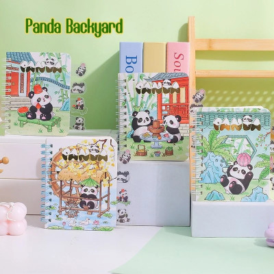 TATSAM Panda Theme Kawaii Notebook with Bookmark ( Random Pack of 1 ) A7 Diary printed 120 Pages(Green)