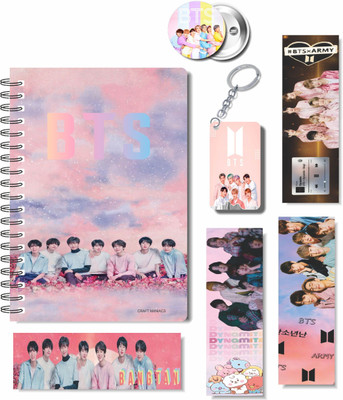 craft maniacs NEWEST 2023 DIARY WITH THREE FREEBIES A5 Notebook RULED 160 Pages(NEWEST BTS PINK NOTEBOOK & THREE FRIEEBIES)