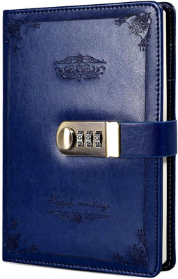 SIMHI Metal Lock Diary PU Leather | With Pen Holder | Digital Password Locking Diary A5 Diary Single Rule 200 Pages(Blue)