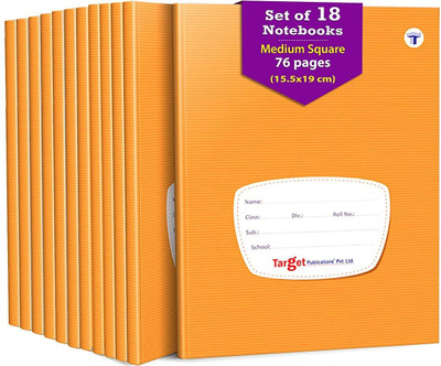 Target Publications Medium Square Maths Notebooks for School Kids | Copy | 15.5 x 19 cm | Set of 18 Regular Notebook Square 76 Pages(Brown, Pack of 18)
