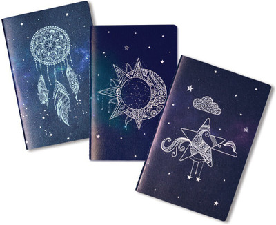 Doodle Beyond the Stars (Set of 3) B6 Notebook Ruled 80 Pages(Blue, Pack of 3)