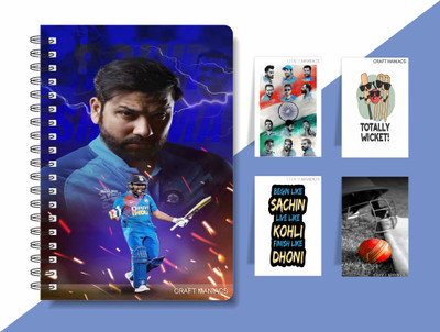 craft maniacs CRICKET 2024 NOTEBOOK & MAGNETIC BOOKMARKS A5 Diary RULED 160 Pages(White)