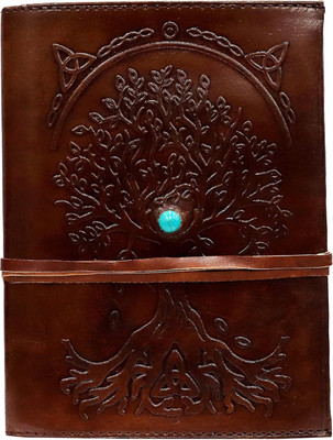 KRISHNA HANDICRAFTS KH Tree Stone Leather Handmade 9x6 inch Dori Diary A5 Diary Plain 100 Pages(Brown)
