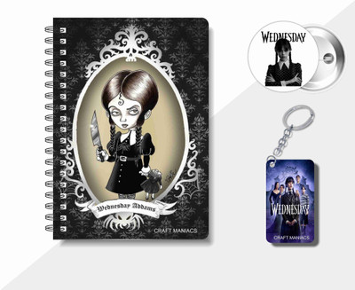 craft maniacs 2025 COLLECTIONN KEYCHAIN & ONE BADGE A5 Diary RULED 160 Pages(Pink)