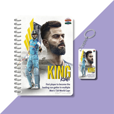 craft maniacs CRICKET 2025 DIARY & WOODEN KEYCHAIN A5 Notebook RULED 160 Pages(Blue)