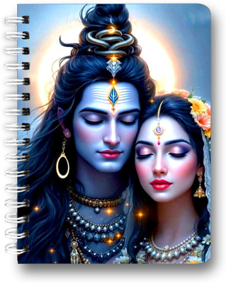 fashionoid Lord Shiva with Maa Parvati in Sparkle Finish Cover, 80 GSM Hard bound Cover A5 Diary Ruled 160 Pages(Multicolor)