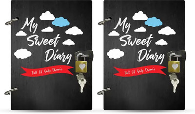 DI-KRAFT Refillable My sweet secret diary Wooden cover Diary WithLock pattern Diary A5 Diary Unruled 160 Pages(Black, Pack of 2)