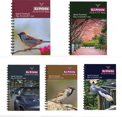 RJPRINTS Spiral Notebook A4 Notebook Plain 200 Pages(Multicolor, Pack of 5)