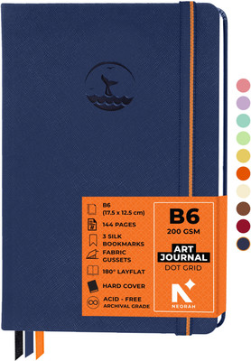 NEORAH B6 ART JOURNAL | 200 GSM | (17.5 x 12.5 cm) | Lay Flat | HardCover|3 Bookmarks B6 Journal Dot Grid 144 Pages(Dark Blue)