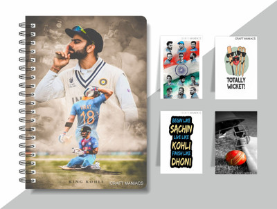 craft maniacs CRICKET 2025 DIARY & BOOKMARK COLLECTION A5 Notebook RULED 160 Pages(Blue)
