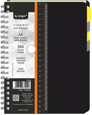 Pragya Office Pro Wire-O Subject Notebook | (14.5x21 CM) | 5 Subject with Dividers A5 Notebook Unruled | Plain 300 Pages(Multicolor, Pack of 4)