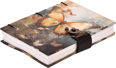 Al Zohra Handicraft Leather Cardboard Golden Butterfly Print Special Binding A5 Diary Notebook A5 Notebook Unruled 200 Pages(Multicolor)