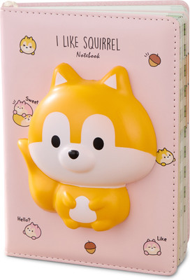 STANCRAY 3D SQUIRREL SOFTTOY NOTEBOOK A5 Gift Set Ruled With Cartoon On Each Page 256 Pages(Pink)