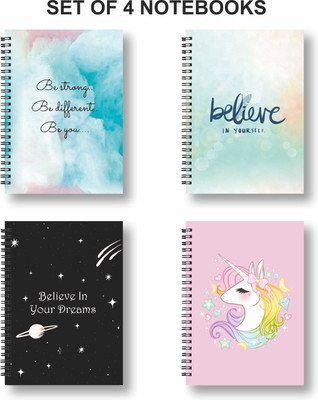 Papco Notebook A5 Diary Ruled 144 Pages(Pink, Black, Pack of 4)