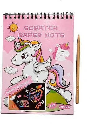 AMB Unicorn Scratch Notebook,Magic Doodle Art Activity Book with One Stick for Kids A5 Note Pad Spiral 10 Pages(Multicolor)