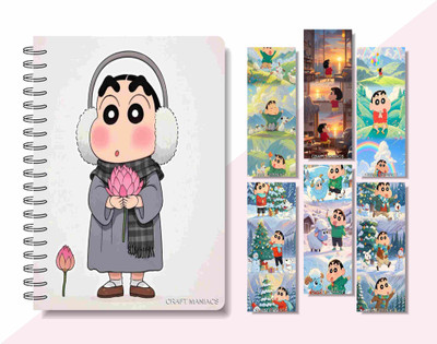 craft maniacs 2024 SHINCHAN DIARY & 6 FREEBIE BOOKMARKS A5 Notebook RULED 160 Pages(Multicolor)
