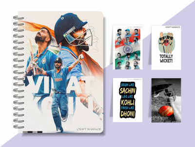 craft maniacs CRICKET 2025 DIARY & BOOKMARK COLLECTION A5 Notebook RULED 160 Pages(Blue)