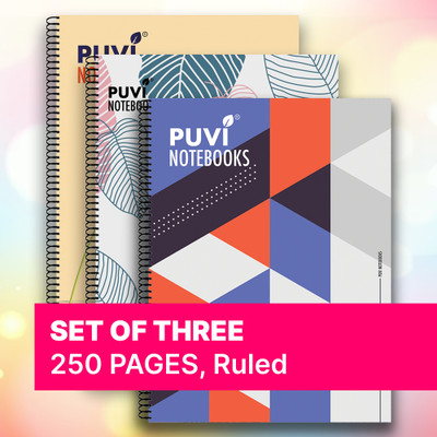 Puvi SPIRAL NOTEBOOK A4 Note Book Ruled 250 Pages(Multicolor, Pack of 3)