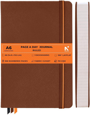 NEORAH 110 Gsm |A6 PAGE A DAY JOURNAL (14.8 X 10.5 cm) |Back Pocket |3 Silk Book Mark A6 Journal Ruled 368 Pages(Brown)
